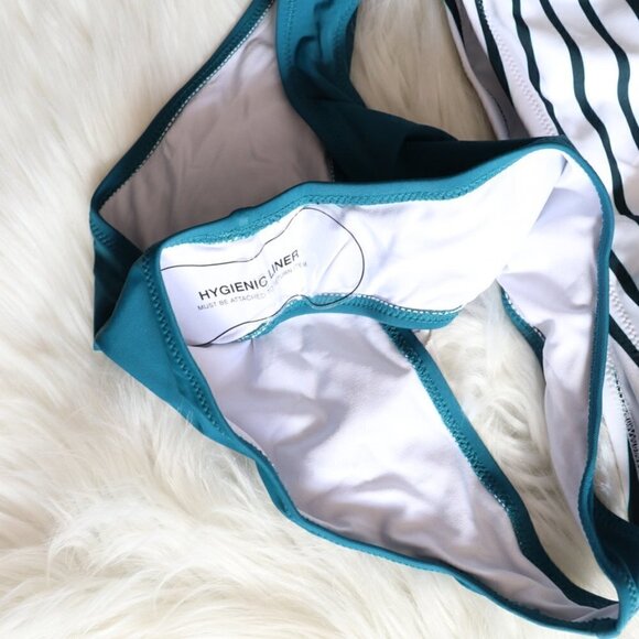 NEW White Green Stripe Sporty Bikini Bathing Suit Set Size Small - Picture 5 of 9